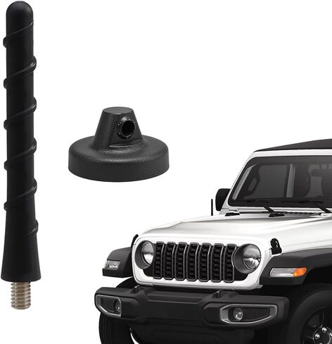 7 Inch Spiral Short Rubber Antenna with Antenna Base Cover Compatible with Jeep Wrangler JK JKU JL JLU Gladiator GT Rubicon Sahara 2007-2025, Car Wash Proof, Copper Coil for Enhanced Reception in Saudi Arabia