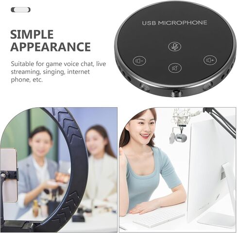ULTECHNOVO USB متعدد الاتجاهات ميكروفون سطح المكتب المحمول للمكالمات الجماعية والبث المباشر، التقاط الصوت بزاوية 360 درجة، ميكروفون أسود للطاولة متوافق مع الكمبيوتر المحمول والكمبيوتر in Kuwait