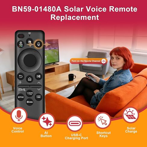 BN59-01480A / TM2360E AI Voice Remote Control with Rechargeable Solar Cell for Samsung TV,Compatible with Samsung 2023-2025 Neo QLED 8K Smart TVs, HDR Ultra HD in Kuwait