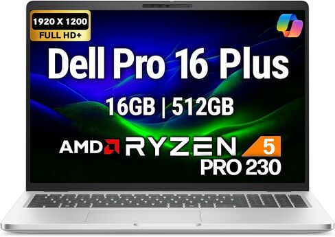 Dell Pro 16 Plus PB16255 (يستبدل Latitude 5550) AI Business Notebook 16 بوصة FHD+ AMD Ryzen 5 Pro 230، ذاكرة الوصول العشوائي DDR5 16 جيجابايت، 512 جيجابايت SSD PCIe، Wi-Fi 7، BT، لوحة مفاتيح بإضاءة خلفية، كاميرا ويب FHD، ويندوز 11 برو - فضي in Kuwait