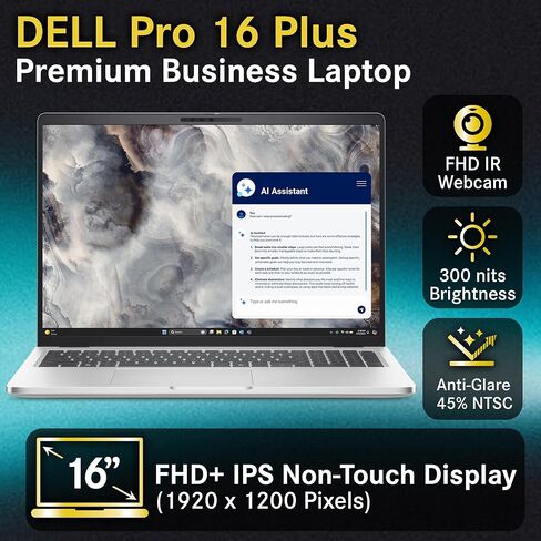 Dell Pro 16 Plus PB16255 (يستبدل Latitude 5550) AI Business Notebook 16 بوصة FHD+ AMD Ryzen 5 Pro 230، ذاكرة الوصول العشوائي DDR5 16 جيجابايت، 512 جيجابايت SSD PCIe، Wi-Fi 7، BT، لوحة مفاتيح بإضاءة خلفية، كاميرا ويب FHD، ويندوز 11 برو - فضي in Kuwait