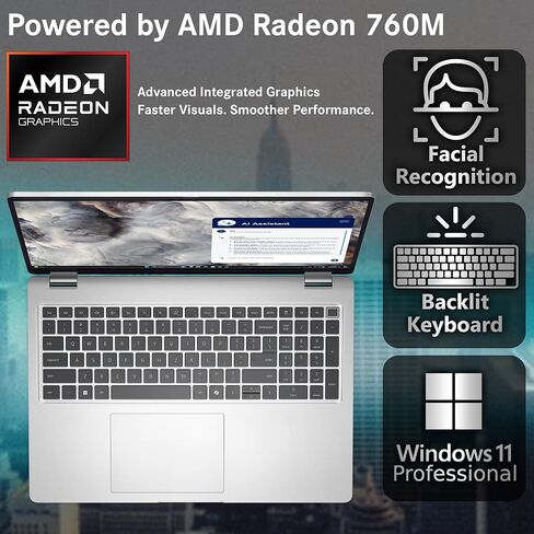 Dell Pro 16 Plus PB16255 (يستبدل Latitude 5550) AI Business Notebook 16 بوصة FHD+ AMD Ryzen 5 Pro 230، ذاكرة الوصول العشوائي DDR5 16 جيجابايت، 512 جيجابايت SSD PCIe، Wi-Fi 7، BT، لوحة مفاتيح بإضاءة خلفية، كاميرا ويب FHD، ويندوز 11 برو - فضي in Kuwait