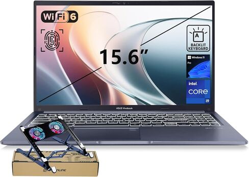ASUS Vivobook 15 Laptop, 15.6" FHD, Intel Core i9-13900H, 32GB RAM, 1TB SSD, Next Gen AI Ready, Physical Webcam Shield, Backlit Keyboard, Fingerprint Reader, Wi-Fi 6, Win11 Pro, Blue, PCO Bundle in Kuwait