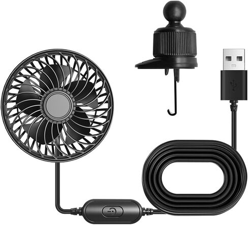 مروحة تهوية USB للسيارة مع دعامة معلقة - قوية 3 سرعات، مروحة تبريد محمولة لتنفيس السيارة، محرك هادئ بدون فرش، قابل للدوران 360 درجة، دوران الهواء للمركبة والقارب والشاحنات وسيارات الدفع الرباعي in Kuwait