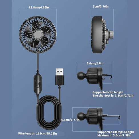 مروحة تهوية USB للسيارة مع دعامة معلقة - قوية 3 سرعات، مروحة تبريد محمولة لتنفيس السيارة، محرك هادئ بدون فرش، قابل للدوران 360 درجة، دوران الهواء للمركبة والقارب والشاحنات وسيارات الدفع الرباعي in Kuwait