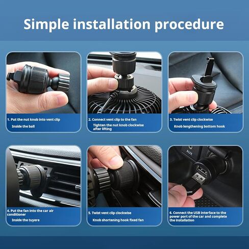 مروحة تهوية USB للسيارة مع دعامة معلقة - قوية 3 سرعات، مروحة تبريد محمولة لتنفيس السيارة، محرك هادئ بدون فرش، قابل للدوران 360 درجة، دوران الهواء للمركبة والقارب والشاحنات وسيارات الدفع الرباعي in Kuwait