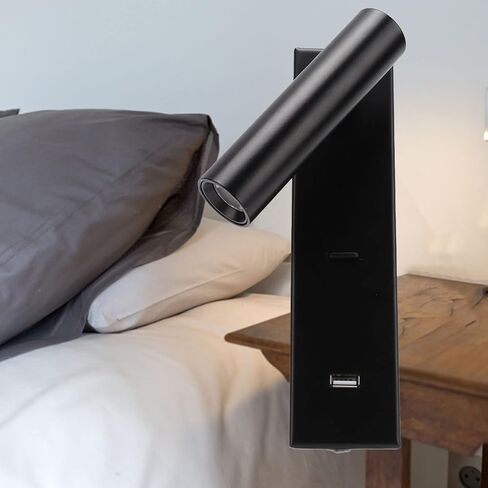 LED Wall Reading Light, Wall Mounted Light with 350 Degree Rotatable Head and USB Charging Port, for Indoor Bedroom Nightstand in Kuwait