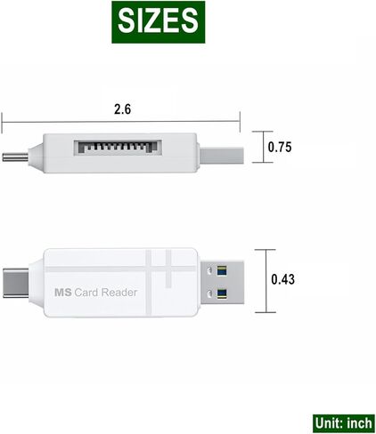 MS Card Reader, 2-in-1 USB-C and USB-A Memory Stick Card Adapter, Plug-and-Play for Cameras, Smartphones, Laptops and Tablets, White in Kuwait