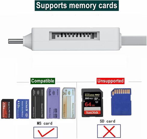 MS Card Reader, 2-in-1 USB-C and USB-A Memory Stick Card Adapter, Plug-and-Play for Cameras, Smartphones, Laptops and Tablets, White in Kuwait