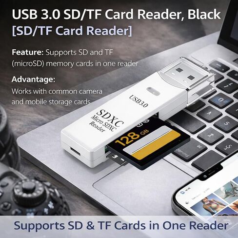 USB 3.0 SD/TF Card Reader, High-Speed Memory Card Reader Adapter, Plug and Play for Camera SD Cards, TF microSD, Laptop Desktop PC, White in Kuwait