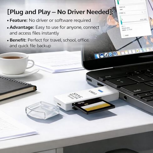 USB 3.0 SD/TF Card Reader, High-Speed Memory Card Reader Adapter, Plug and Play for Camera SD Cards, TF microSD, Laptop Desktop PC, White in Kuwait