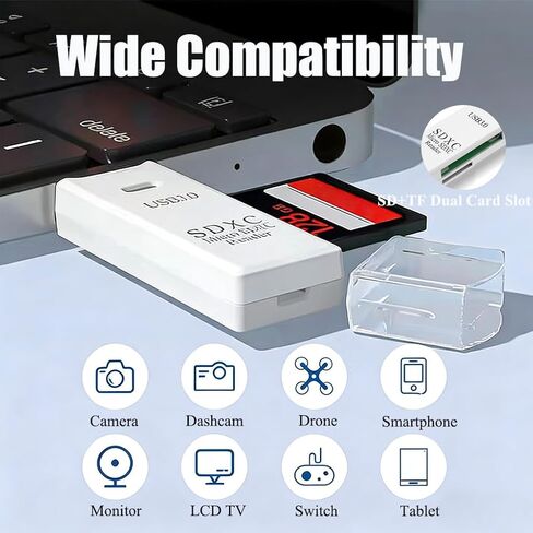 USB 3.0 SD/TF Card Reader, High-Speed Memory Card Reader Adapter, Plug and Play for Camera SD Cards, TF microSD, Laptop Desktop PC, White in Kuwait
