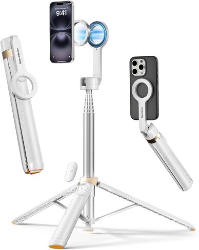 [1s-Open] حامل ثلاثي مغناطيسي للهاتف iPhone MagSafe - حامل ثلاثي القوائم لعصا سيلفي مقاس 70 بوصة مع جهاز تحكم عن بعد، حامل هاتف خلوي محمول لتسجيل السفر، متوافق مع iPhone وAndroid (أسود) in Kuwait