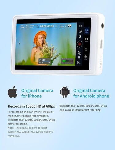 FEELWORLD MC4 Selfie Monitor Screen for iPhone & Android, 4K 30fps Magnetic Back Camera Vlog Monitor with 3h 1500mAH Battery, Wireless 99FT HD Display for TikTok, YouTube, Live Stream, Vlogging in Kuwait