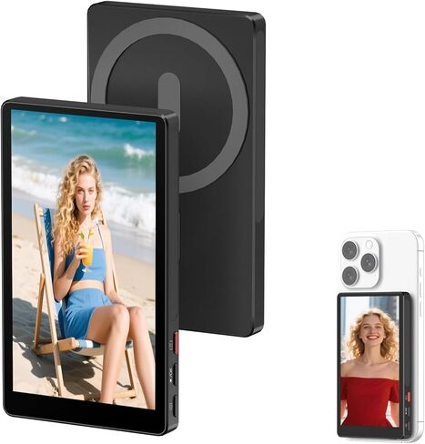 شاشة مراقبة سيلفي، شاشة كاميرا خلفية مغناطيسية لاسلكية مع هيكل معدني، تسجيل 4K 30 إطارًا في الثانية وبلوتوث لـ TikTok/Photo/Vlog/Live Stream، إكسسوار أزياء يجب اقتناؤه لهواتف iPhone وAndroid in Kuwait