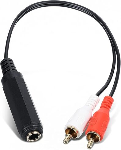 كابل محول RCA إلى 1/4 - 6.35 مم 1/4 بوصة TRS مقبس ستيريو أنثى إلى 2 RCA ذكر قابس Y كابل محول سلك الصوت لمكبر الصوت/مكبر صوت استقبال الفيديو (20 سم/8 بوصة) in Kuwait