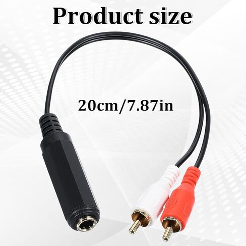 كابل محول RCA إلى 1/4 - 6.35 مم 1/4 بوصة TRS مقبس ستيريو أنثى إلى 2 RCA ذكر قابس Y كابل محول سلك الصوت لمكبر الصوت/مكبر صوت استقبال الفيديو (20 سم/8 بوصة) in Kuwait