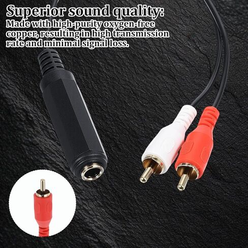 كابل محول RCA إلى 1/4 - 6.35 مم 1/4 بوصة TRS مقبس ستيريو أنثى إلى 2 RCA ذكر قابس Y كابل محول سلك الصوت لمكبر الصوت/مكبر صوت استقبال الفيديو (20 سم/8 بوصة) in Kuwait