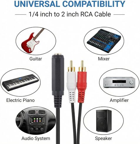 كابل محول RCA إلى 1/4 - 6.35 مم 1/4 بوصة TRS مقبس ستيريو أنثى إلى 2 RCA ذكر قابس Y كابل محول سلك الصوت لمكبر الصوت/مكبر صوت استقبال الفيديو (20 سم/8 بوصة) in Kuwait
