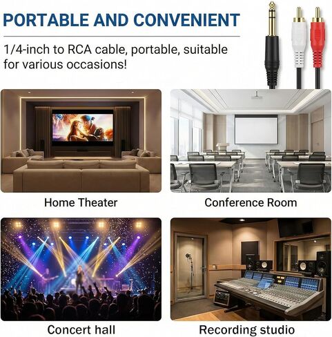 كابل محول RCA إلى 1/4 - 6.35 مم 1/4 بوصة TRS مقبس ستيريو أنثى إلى 2 RCA ذكر قابس Y كابل محول سلك الصوت لمكبر الصوت/مكبر صوت استقبال الفيديو (20 سم/8 بوصة) in Kuwait