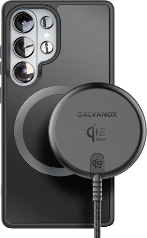شاحن لاسلكي مغناطيسي Galvanox 25W لهاتف Samsung، معتمد من Qi2.2 [متوافق مع MagSafe] شحن سريع 2.0 لهاتف Galaxy S26 Ultra، Fold، Plus S25/S24/S23، USB-C مضفر بطول 6 أقدام (أسود) in Kuwait