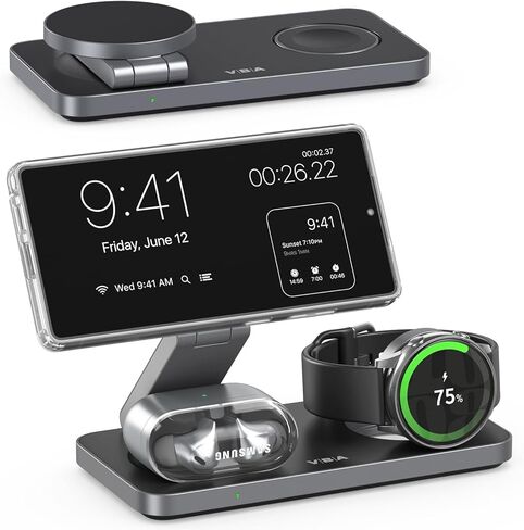 3 in 1 Foldable Magnetic Wireless Charging Station for Samsung, Wireless Charger Stand for Galaxy S26 Ultra S25/S24 /Note 20/Flip 7/Fold 7, for Galaxy Watch Ultra/8/7/6,Galaxy Buds 3/3 Pro in Saudi Arabia