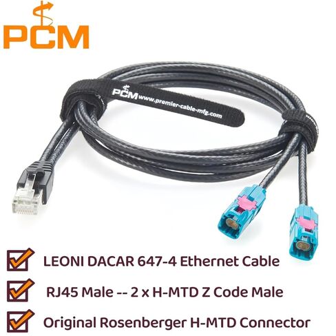 Rosenberger E6S10A-1BZZ5-Z Dual H-MTD إلى RJ45 Cat6A كابل إيثرنت للسيارات جيجابت 100/1000BASE-T1 حزام سيارة محمي لـ ADAS، المعلومات والترفيه، كاميرا السيارة، تكنولوجيا المعلومات (1M/3.28FT) in Kuwait