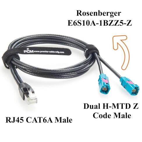 Rosenberger E6S10A-1BZZ5-Z Dual H-MTD إلى RJ45 Cat6A كابل إيثرنت للسيارات جيجابت 100/1000BASE-T1 حزام سيارة محمي لـ ADAS، المعلومات والترفيه، كاميرا السيارة، تكنولوجيا المعلومات (1M/3.28FT) in Kuwait
