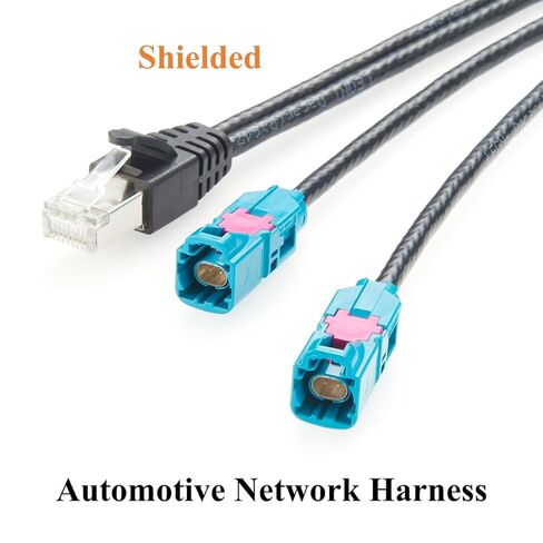 Rosenberger E6S10A-1BZZ5-Z Dual H-MTD إلى RJ45 Cat6A كابل إيثرنت للسيارات جيجابت 100/1000BASE-T1 حزام سيارة محمي لـ ADAS، المعلومات والترفيه، كاميرا السيارة، تكنولوجيا المعلومات (1M/3.28FT) in Kuwait