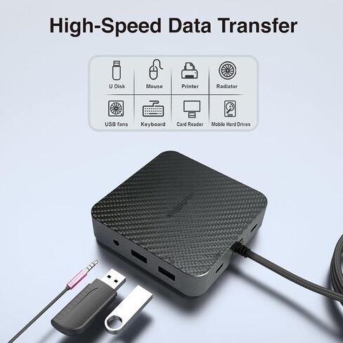 محطة إرساء 11 في 1 مع SD/TF، ​​USB 3.0/5 جيجابت في الثانية، منافذ إيثرنت RJ45، 100 وات PD، مقبس صوت، تدعم شاشة ثلاثية أو مزدوجة 4K (2 DP+HDTV)، لأجهزة الكمبيوتر المحمول Dell HP Lenovo Surface MacBook-أنماط ألياف الكربون in Kuwait