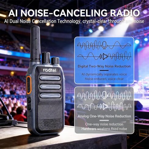 Radtel RT-A1 FRS Analog & Digital Two Way Radio with AI Noise Reduction Dual Noise Cancelling Walkie Talkie Voice Recording & Playback Long-Lasting Battery for Construction Site Bar Airport in Kuwait