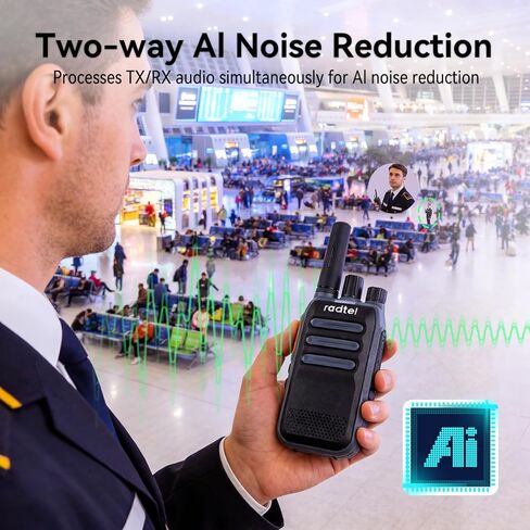 Radtel RT-A1 FRS Analog & Digital Two Way Radio with AI Noise Reduction Dual Noise Cancelling Walkie Talkie Voice Recording & Playback Long-Lasting Battery for Construction Site Bar Airport in Kuwait