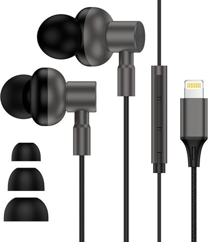 Wired Headphones Earbuds wtih Lightning Connector,MFi Certified Ear Buds Magnetic with Mic Volume Control HiFi Stereo,Noise Cancelling Earphones Compatible for iPhone 14 13 12 11 Pro Max X XS 8 7 Plus in Kuwait