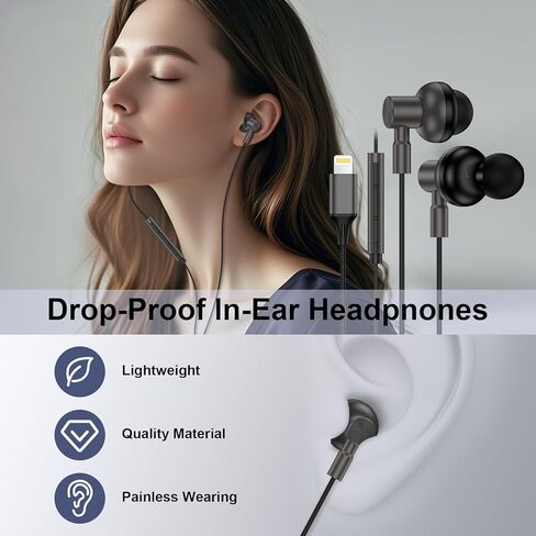 Wired Headphones Earbuds wtih Lightning Connector,MFi Certified Ear Buds Magnetic with Mic Volume Control HiFi Stereo,Noise Cancelling Earphones Compatible for iPhone 14 13 12 11 Pro Max X XS 8 7 Plus in Kuwait