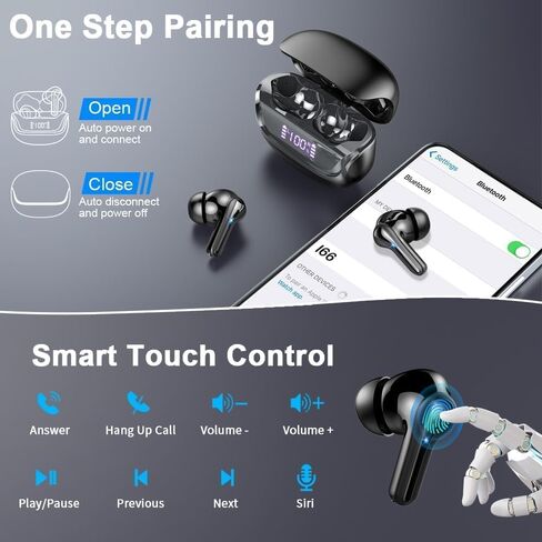Wireless Earbuds, Bluetooth 5.4 Headphones with ENC Noise Canceling Mics, in-Ear Earphones Deep Bass Stereo, 45H Playtime Ear Buds Dual LED Display, IP7 Waterproof Wireless Headphones for Android iOS in Kuwait