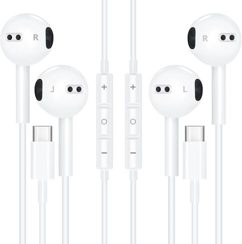 قطعتان من سماعات الرأس USB C لهواتف iPhone 17/16/15، سماعات أذن سلكية من النوع C مع ميكروفون وجهاز تحكم عن بعد، سماعات أذن USB-C بخاصية إلغاء الضوضاء لهواتف iPhone 17/16/15 Pro Max وiPad Pro وGalaxy S25/S24 Ultra وPixel in Kuwait