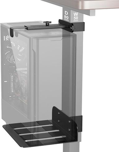 Under Desk PC Mount, No Drilling Clamp-On CPU Holder for Standing Desk, Width Adjustable from 5.7" to 9.8", Holds Up to 50 lbs Heavy Duty Computer Tower Mount, Fits 80mm×50mm Legs in Kuwait