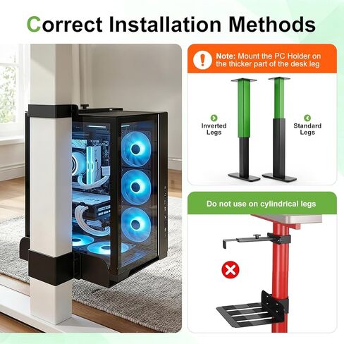 Under Desk PC Mount, No Drilling Clamp-On CPU Holder for Standing Desk, Width Adjustable from 5.7" to 9.8", Holds Up to 50 lbs Heavy Duty Computer Tower Mount, Fits 80mm×50mm Legs in Kuwait
