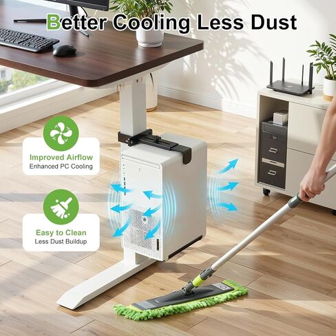 Under Desk PC Mount, No Drilling Clamp-On CPU Holder for Standing Desk, Width Adjustable from 5.7" to 9.8", Holds Up to 50 lbs Heavy Duty Computer Tower Mount, Fits 80mm×50mm Legs in Kuwait