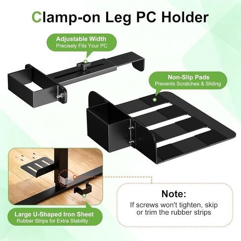 Under Desk PC Mount, No Drilling Clamp-On CPU Holder for Standing Desk, Width Adjustable from 5.7" to 9.8", Holds Up to 50 lbs Heavy Duty Computer Tower Mount, Fits 80mm×50mm Legs in Kuwait