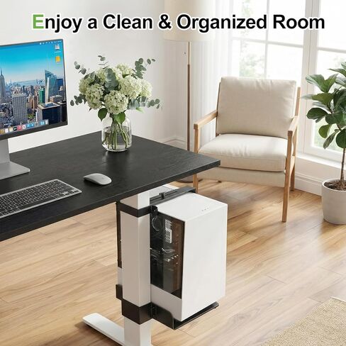 Under Desk PC Mount, No Drilling Clamp-On CPU Holder for Standing Desk, Width Adjustable from 5.7" to 9.8", Holds Up to 50 lbs Heavy Duty Computer Tower Mount, Fits 80mm×50mm Legs in Kuwait