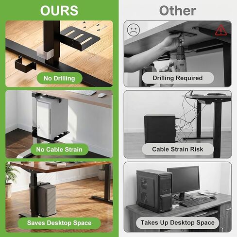 Under Desk PC Mount, No Drilling Clamp-On CPU Holder for Standing Desk, Width Adjustable from 5.7" to 9.8", Holds Up to 50 lbs Heavy Duty Computer Tower Mount, Fits 80mm×50mm Legs in Kuwait