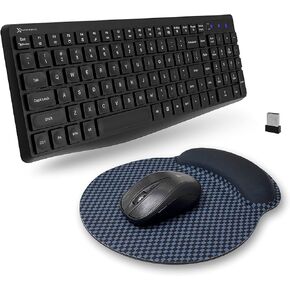 مجموعة لوحة مفاتيح وماوس لاسلكية X9 2.4G - لوحة مفاتيح وماوس بحجم كامل مدمج 105 مفتاح مع لوحة ماوس - لوحة مفاتيح USB لاسلكية لأجهزة الكمبيوتر المحمول والكمبيوتر والكمبيوتر الشخصي والكروم (أسود) in Kuwait