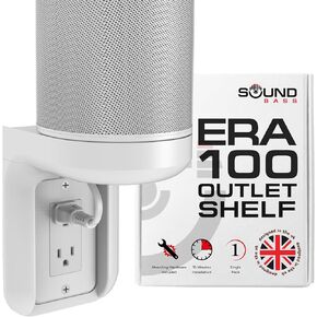 Sound Bass ERA100 Shelf Wall Outlet AC، أبيض، منزلي، متوافق مع Sonos ERA 100، منظم رف الحائط، الحمام، المطبخ، غرف النوم، إدارة السلك، سهل التركيب، تتضمن مجموعة التثبيت