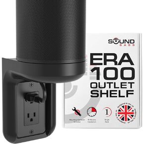 ERA100 Shelf Wall Outlet AC, Black, Home, Compatible with Sonos ERA 100, Wall Shelf Organizer, Bathroom, Kitchen, Bedrooms, Cord Management, Easy Installation, Mounting Kit Included