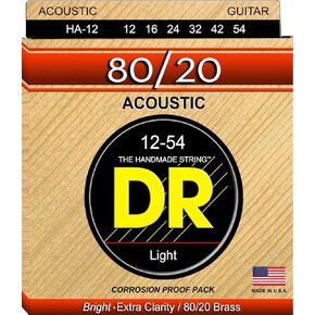 DR Strings HA-12 Hi-Beam 80/20 Brass Acoustic Guitar Strings, 12-54