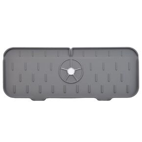 Kitchen Faucet Sink Splash Guard, Silicone Water Catcher Mat – Sink Draining Pad Behind Faucet, Grey Rubber Drying Mat for Kitchen & Bathroom Countertop Protect
