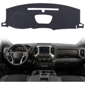 Dashboard Dash Cover Mat Carpet Compatible with 2019-2021 Chevy Chevrolet Silverado 1500 2500HD 3500HD/2019-2022 GMC Sierra Without Head Up Display, Without Forward Collision Alert(Black)