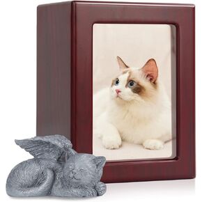 Cat Urn Box Cat Urn for Ashes Pet Urn Wooden Cat Cremation Urn Angel with Cat Comes with Ashes Bag in Kuwait