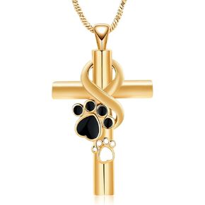 Yinplsmemory Paw Print Cross Cremation Jewelry for Pet Infinity Cross Urn Necklace for Ashes Keepsake Loved One Memorial Jewelry for Dog/Cat Ashes
